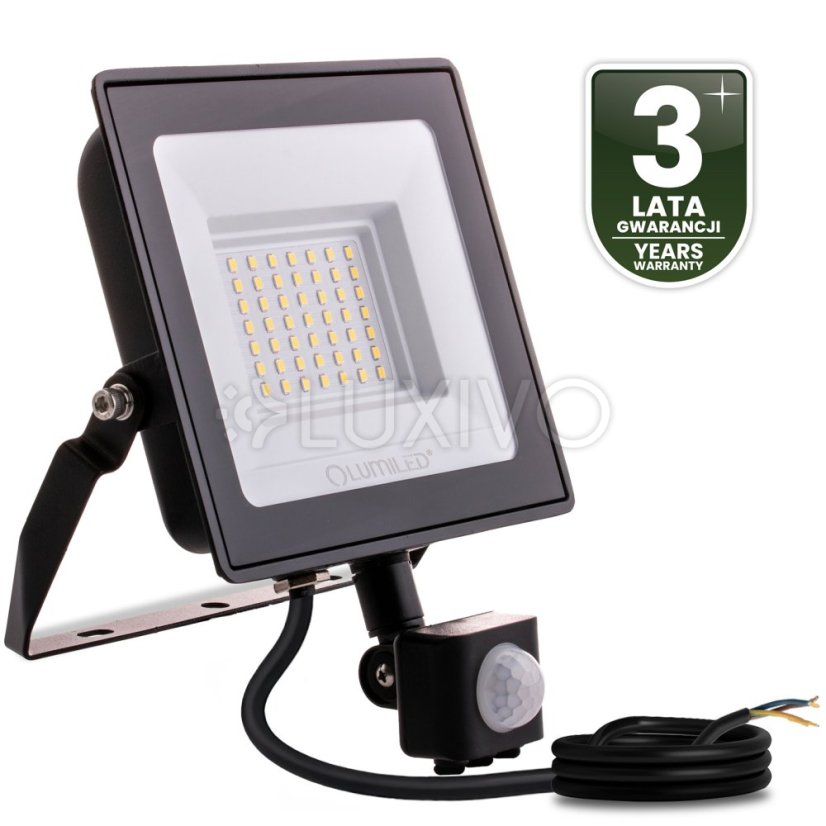 LED reflektor ZUNA2 50W 4500lm 6500K IP44 Black Senzor pohybu LUMILED