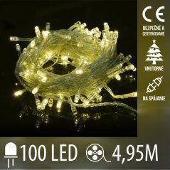 Vianočná led svetelná reťaz vnútorná na spájanie s priesvitným káblom - 100led - 4,95m teplá biela
