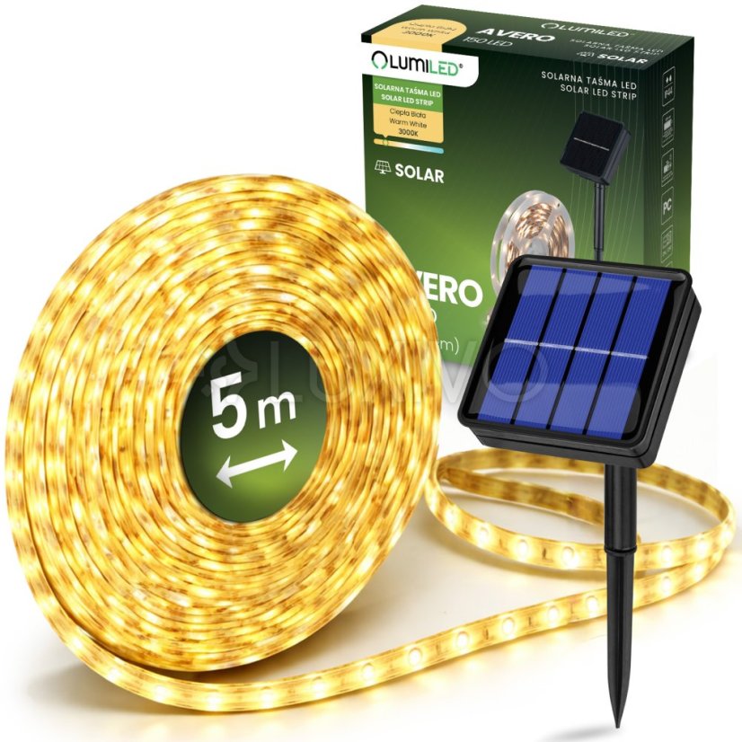 LED solárny pás 150x LED AVERO 3000K Warm IP44 5m LUMILED