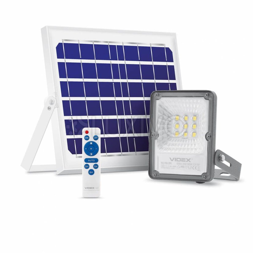 Solárne svetlomety 9x LED 20W 600lm 5000K IP65 VIDEX Súmrakový senzor s diaľkovým ovládaním