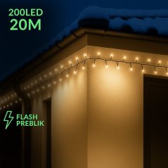 Vianočná led svetelná reťaz vonkajšia flash - 200led - 20m teplá biela+teplá biela