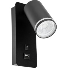 Nástenné svietidlo GU10 RING s USB a vypínačom čierne