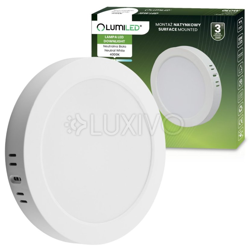Povrchová montáž LED stropného svietidla 18W Kruhové svietidlo 4000K GLOW White LUMILED