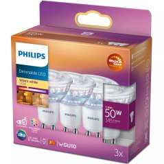 Sada 3x LED halogénová žiarovka GU10 PAR16 3,8W = 50W 345lm 2700 Warm 36° PHILIPS Stmievateľná