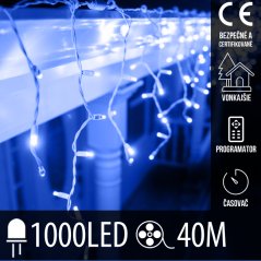 Vianočná led svetelná záclona vonkajšia - programy - časovač + diaľkový ovládač - 1000led - 40m modrá