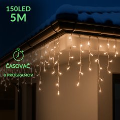 Vianočná led svetelná záclona vonkajšia - programy - časovač - 150led - 5m teplá biela
