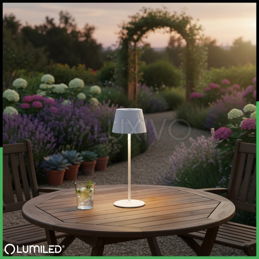 Záhradná LED stojaca dekoratívna stolová nočná USB stmievateľná dotyková biela FIORA LUMILED