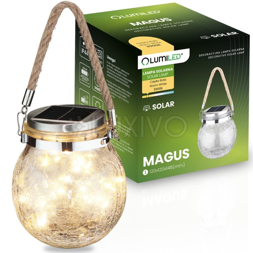 Solárna záhradná lampa LED MAGUS 3000K lampáš lucerna na batérie guľa sklenená pohár LUMILED