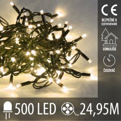 Vianočná led svetelná reťaz vonkajšia s časovačom - 500led - 24,95m teplá biela