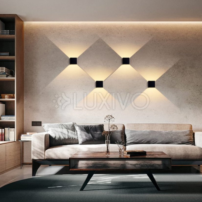 LED fasádne nástenné svietidlo 2x3W 4000K Nastaviteľné zhora nadol Čierna PICEA LUMILED