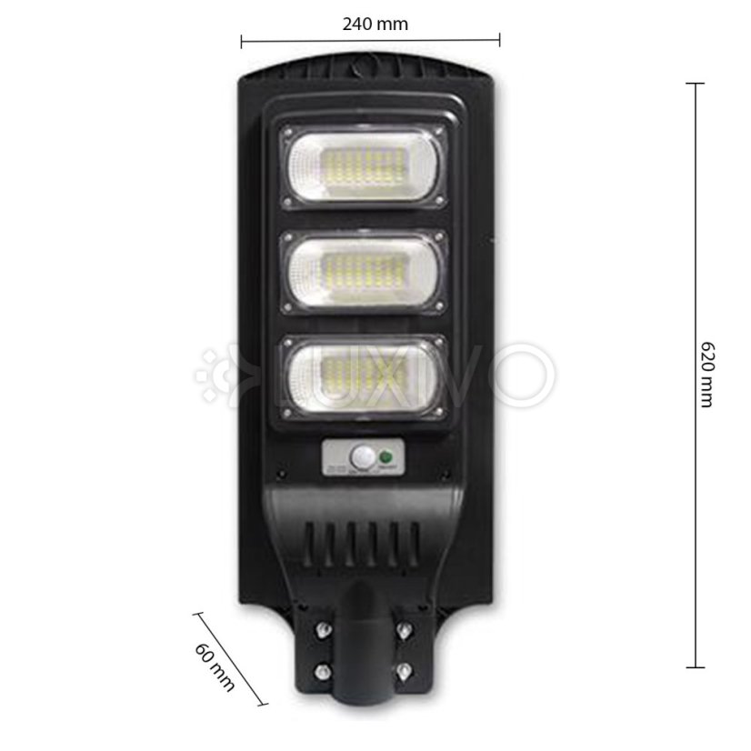 LED solárna pouličná lampa čierna 150W 6000K studená IP65 senzor pohybu a súmraku + diaľkové ovládanie