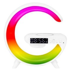 Stolová LED lampa 3W 420lm RGB s akumulátorom herná indukčná nabíjačka reproduktor Bluetooth vypínač ON/OFF biela Masterled