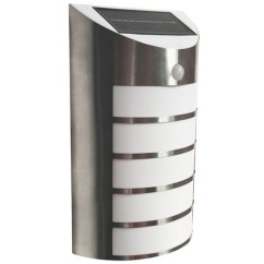 SAFFO chróm/biela 6000K studená LED solárna fasádna lampa so senzorom pohybu GOLDLUX (Polux)