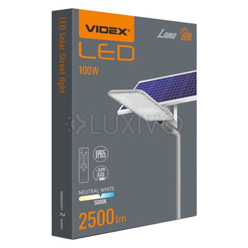 Solárne svetlomety 50x LED 100W 2500lm 5000K IP65 VIDEX Súmrakový senzor s diaľkovým ovládaním