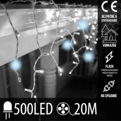 Vianočná led svetelná záclona na spájanie vonkajšia flash - 500led - 20m - studená biela / studená biela