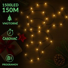 Vianočná led svetelná mikro reťaz vonkajšia - programy - časovač - ovládač - 1500led - 150m - teplá biela