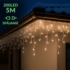 Vianočná led svetelná záclona na spájanie vonkajšia - 200led - 5m teplá biela