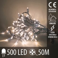 Vianočná led svetelná reťaz vonkajšia flash - 500led - 50m teplá biela+studená biela