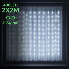 Vianočná led svetelná záclona na spájanie vonkajšia - záves - 400led - 2x2m studená biela
