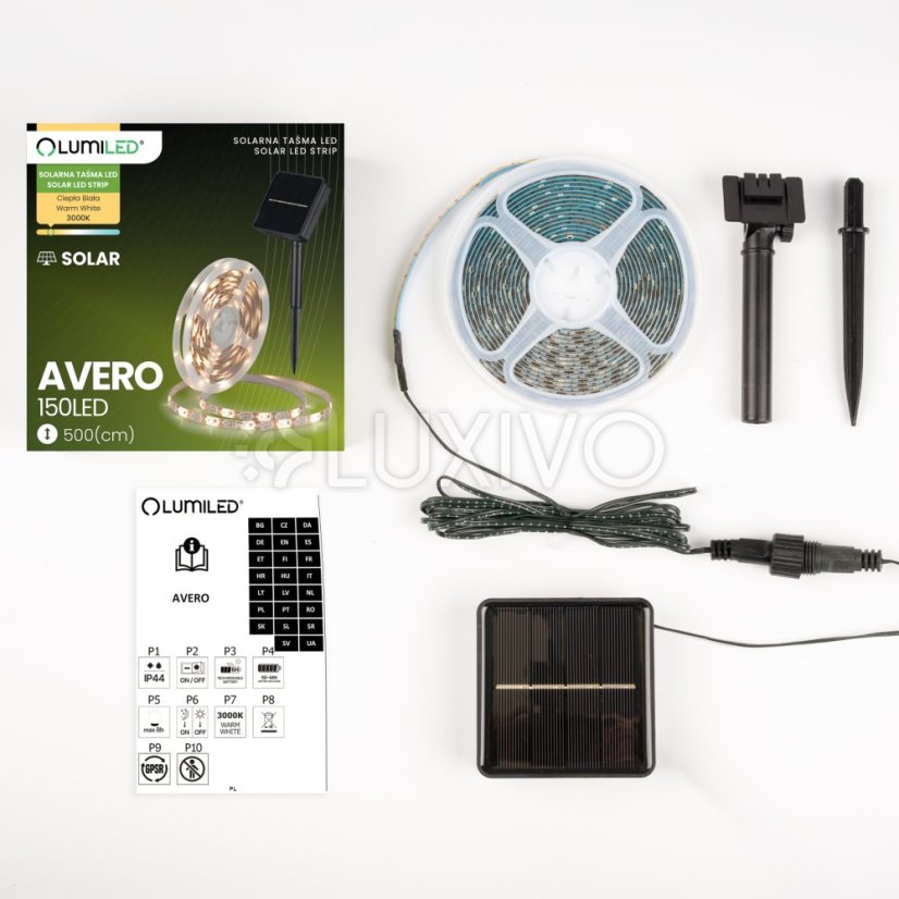 LED solárny pás 150x LED AVERO 3000K Warm IP44 5m LUMILED