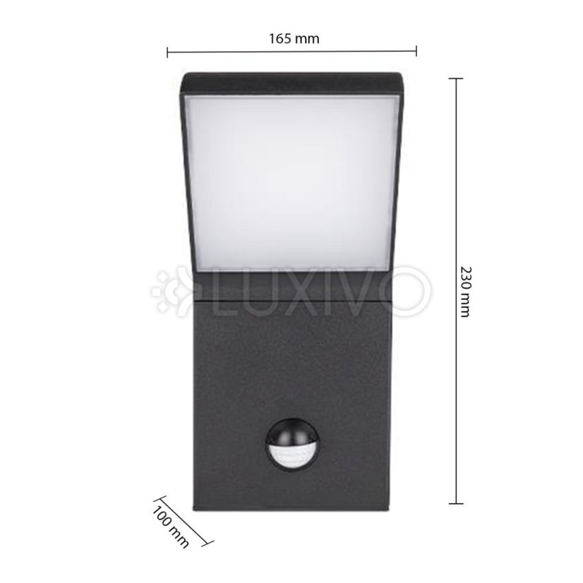 Lampa LED záhradná nástenné svietidlo fasádne vonkajšie 12W 550lm 4000K neutrálna 120° čierna IP54 so senzorom pohybu Clark Masterled