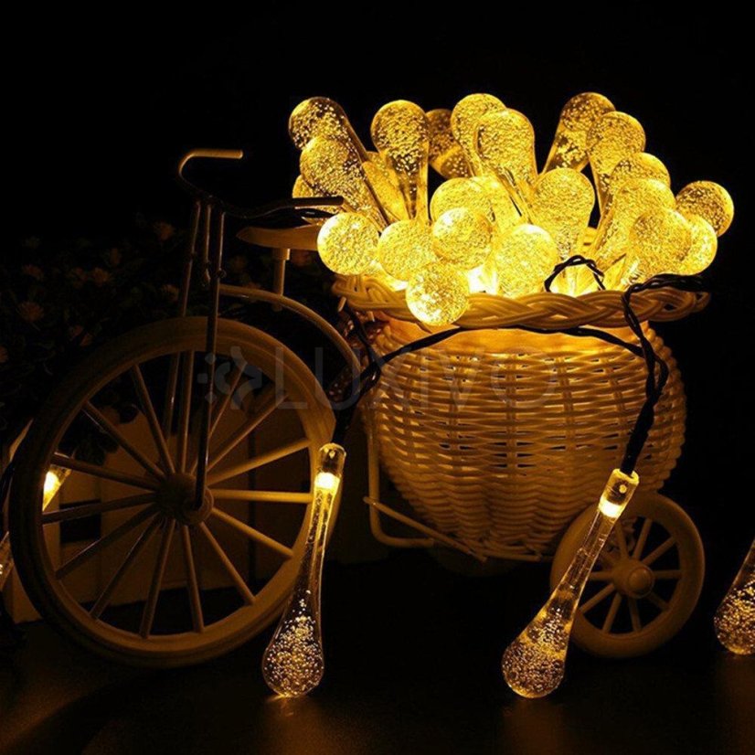 Solárny závesný veniec 20 LED slzičiek záhradná lampa 580 cm sople teplá farba