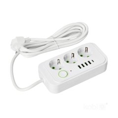 Sieťová predlžovačka vidlica 3x zásuvka s uzemnením napájací pás 4x USB USB-C vypínač on/off 3m biely LINEA PRO Kobi