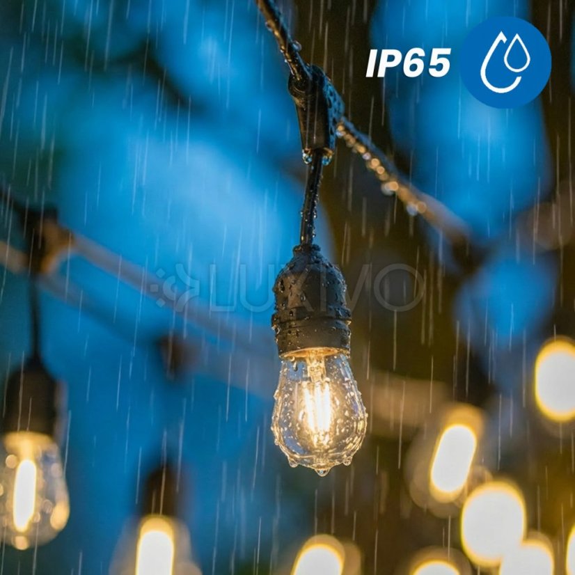 Solárna záhradná girlanda 15x LED ozdobné žiarovky 10, 4m 2700K teplá + diaľkový ovládač IP65 SOLLIS 2 LUMILED