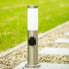 Vonkajšie záhradné svietidlo E27 INOX PIPE 45cm s 230V zásuvkou Lilium Lumiled