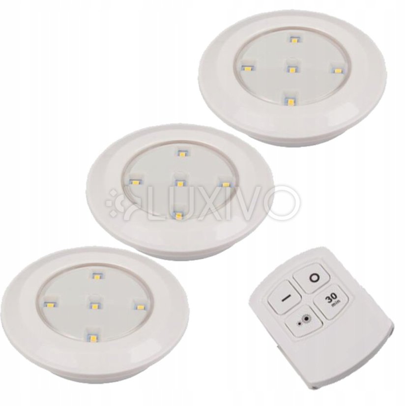 3x samolepiace LED svietidlo pod skrinku so senzorom pohybu, batéria 4000K 2xAAA biela + diaľkové ovládanie