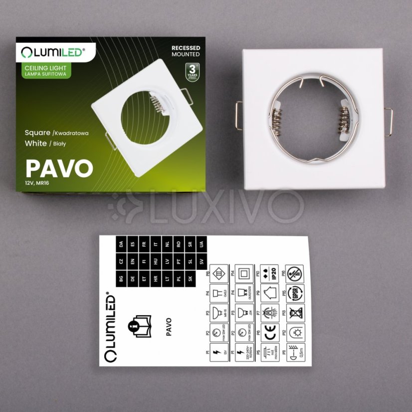 Svietidlo HALOGEN na zapustenú montáž Pevné štvorcové svietidlo PAVO White Sheet MR16 GU10
