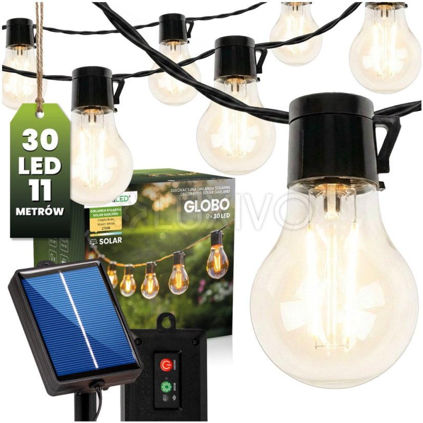 Girlanda solárna záhradná 30x LED dekoratívna žiarovka 10, 7m 2700K teplá LUMILED