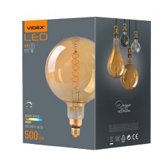 LED žiarovka E27 G200 guľa 8W = 42W 500lm 1800K teplá 360° FILAMENT jantárová stmievateľná Videx