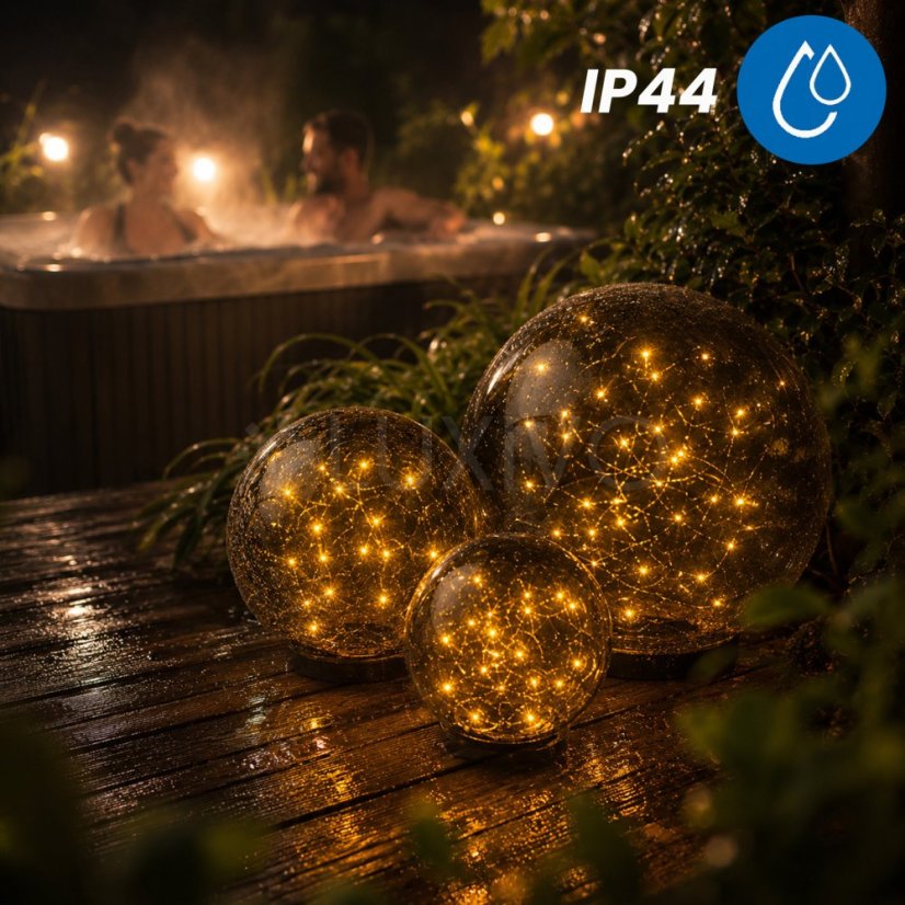 Solárna záhradná lampa LED GLORIS 3000K IP44 zapichovacia povrchová ozdobná guľa dymová 30cm LUMILED
