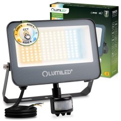 LED reflektor TRINOX 50W 5500lm CCT IP65 sivý so senzorom pohybu a súmraku LUMILED
