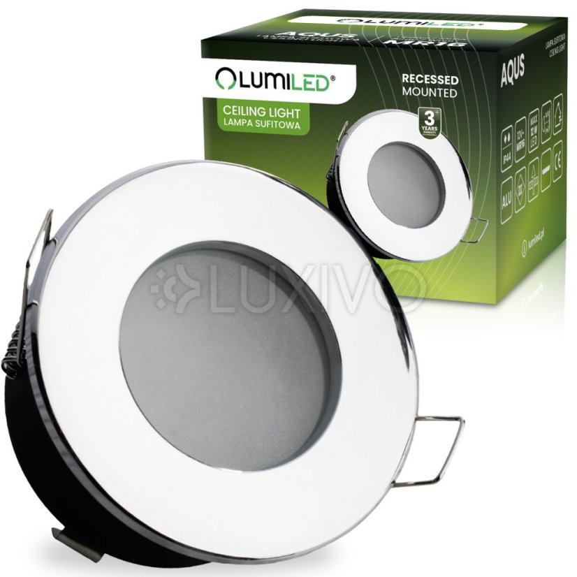 HALOGEN svietidlo na zapustenie do kúpeľne hermetické AQUS GU10 LUMILED chróm IP44 FIXED