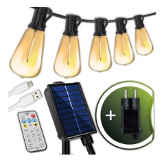 Solárna záhradná girlanda - 230V - USB - 30x LED - 9,8 m - teplá biela + diaľkové ovládanie - PYRIS LUMILED