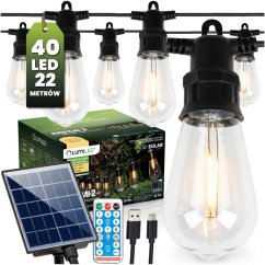 Záhradná solárna girlanda 40x LED ozdobné žiarovky 21, 70m 3000K teplá + diaľkové ovládanie LUMILED