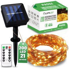Solárna záhrada Girland 200x LED okrasná 21m teplá 3000K + Pilot PASSI LUMILED