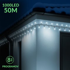 Vianočná led svetelná reťaz vonkajšia + programator - 1000led - 50m studená biela