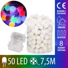 Vianočná led svetelná reťaz na batérie - guľky - programy - 50led - 7,5m Multicolour