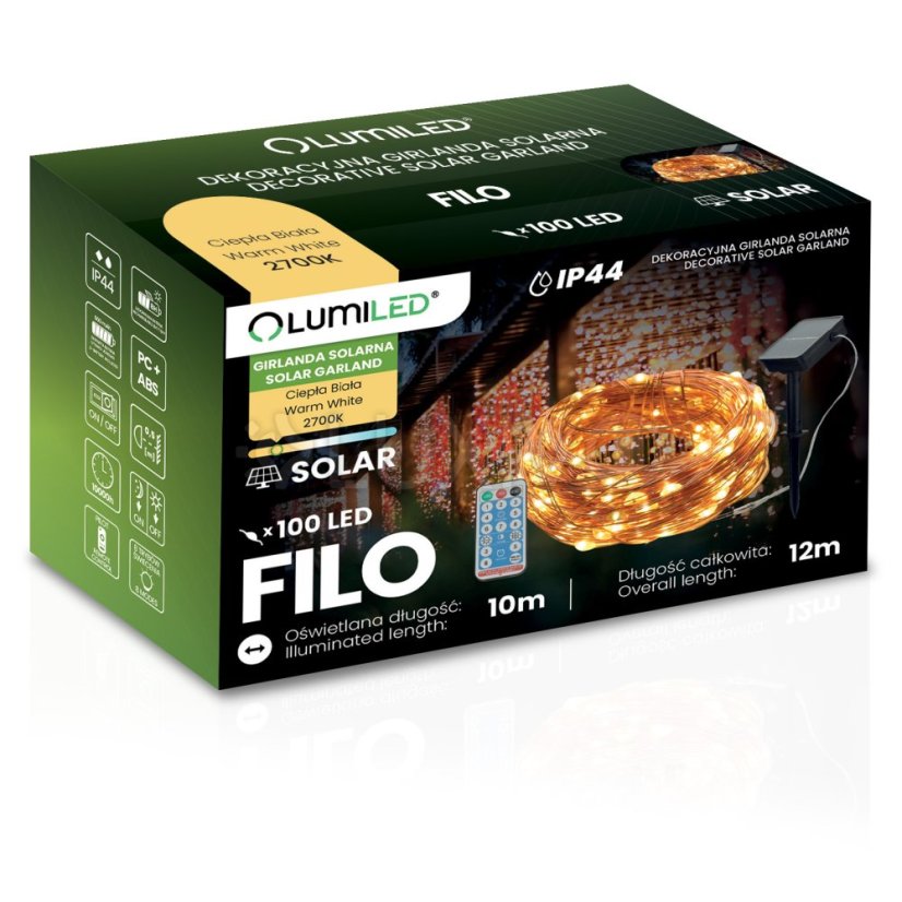 Solárna záhrada Girlanda 100 LED 12m 2700K Teplá biela LUMILED