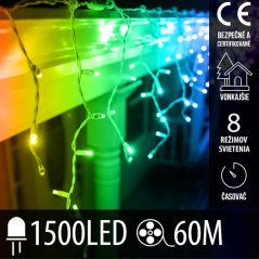 Vianočná led svetelná záclona vonkajšia - programy - časovač + diaľkový ovládač - 1500led - 60m multicolour