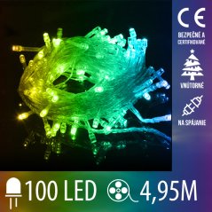 Vianočná led svetelná reťaz vnútorná na spájanie s priesvitným káblom - 100led - 4,95m multicolour
