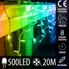 Vianočná led svetelná záclona na spájanie vonkajšia - programy - časovač + diaľkový ovládač - 500led - 20m multicolour