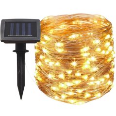 Solárna záhradná girlanda okrasná svetelná reťaz 100 LED diód teplej farby