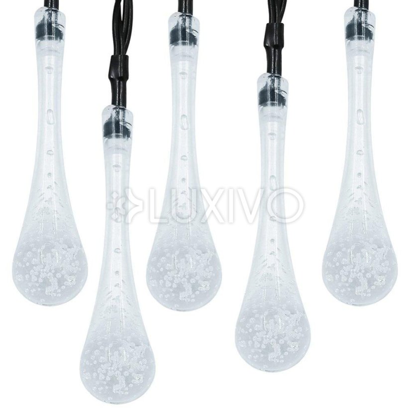 Solárny závesný veniec 20 LED slzičiek záhradná lampa 580 cm sople teplá farba