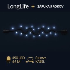 LongLife led svetelná reťaz vonkajšia - 450led - 45m - studená biela - čierny kábel