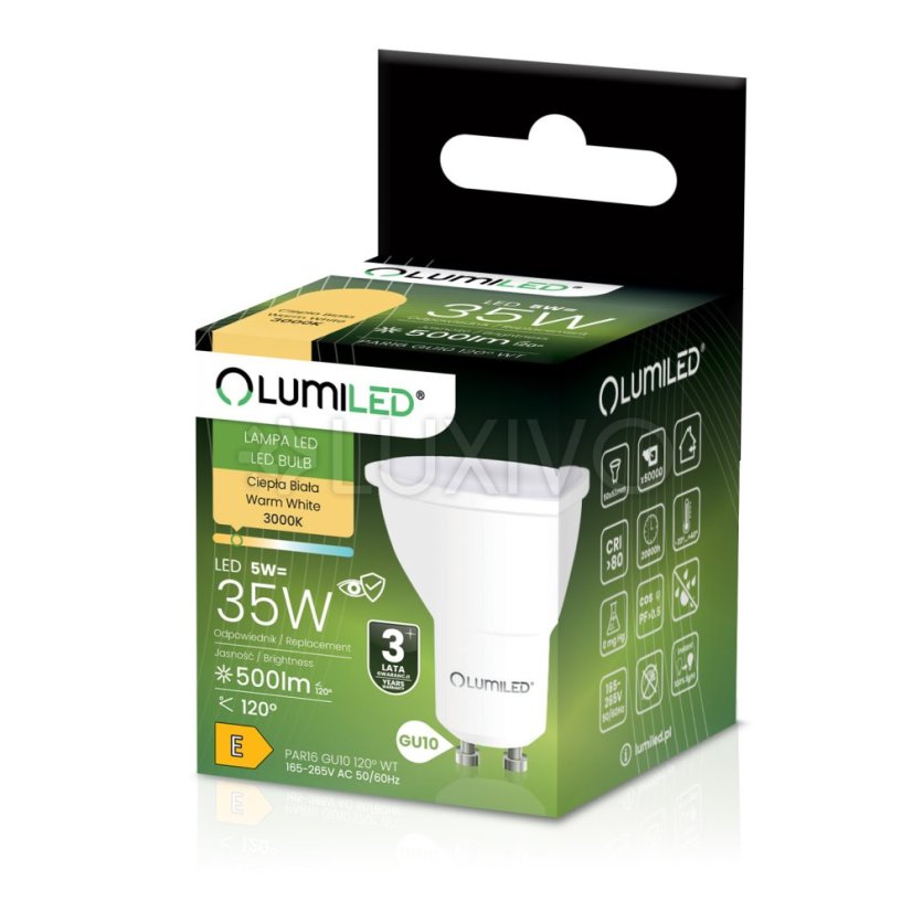 LED žiarovka GU10 reflektor PAR16 5W = 35W 500lm 3000K teplá 120° LUMILED