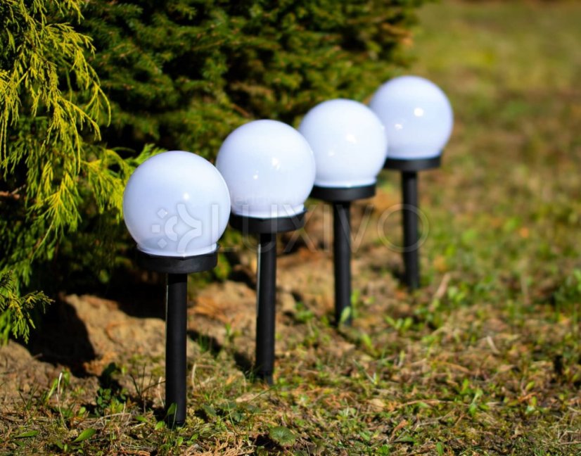 LED záhradná lampa na solárny pohon WHITE BALL 10cm GOLDLUX (Polux)